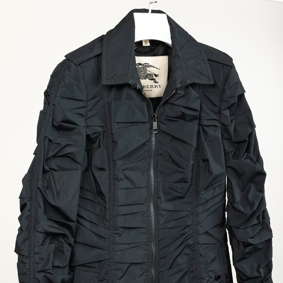 Burberry Roemead Black Allover Ruched Zip Coat - Picture 4 of 13